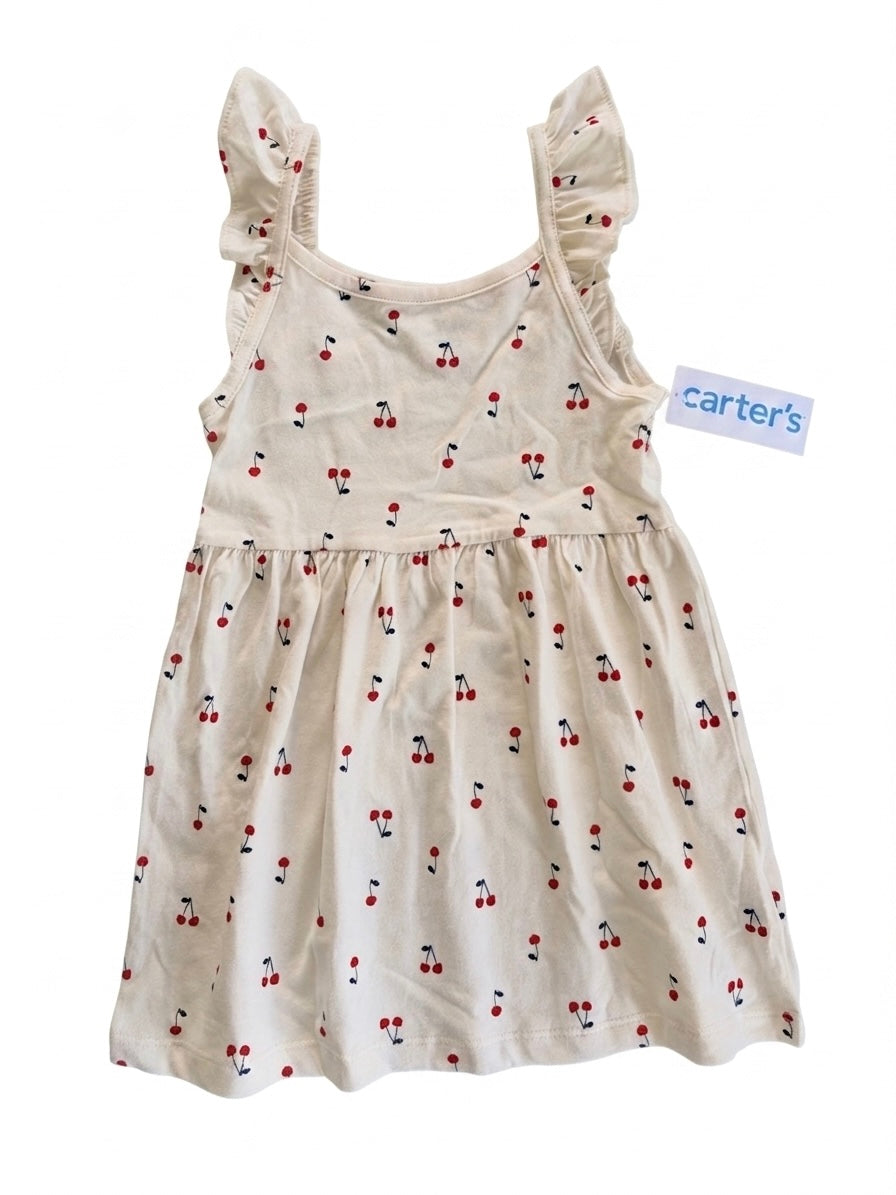 Vestido niña mangas con volantes cerezas | Crema