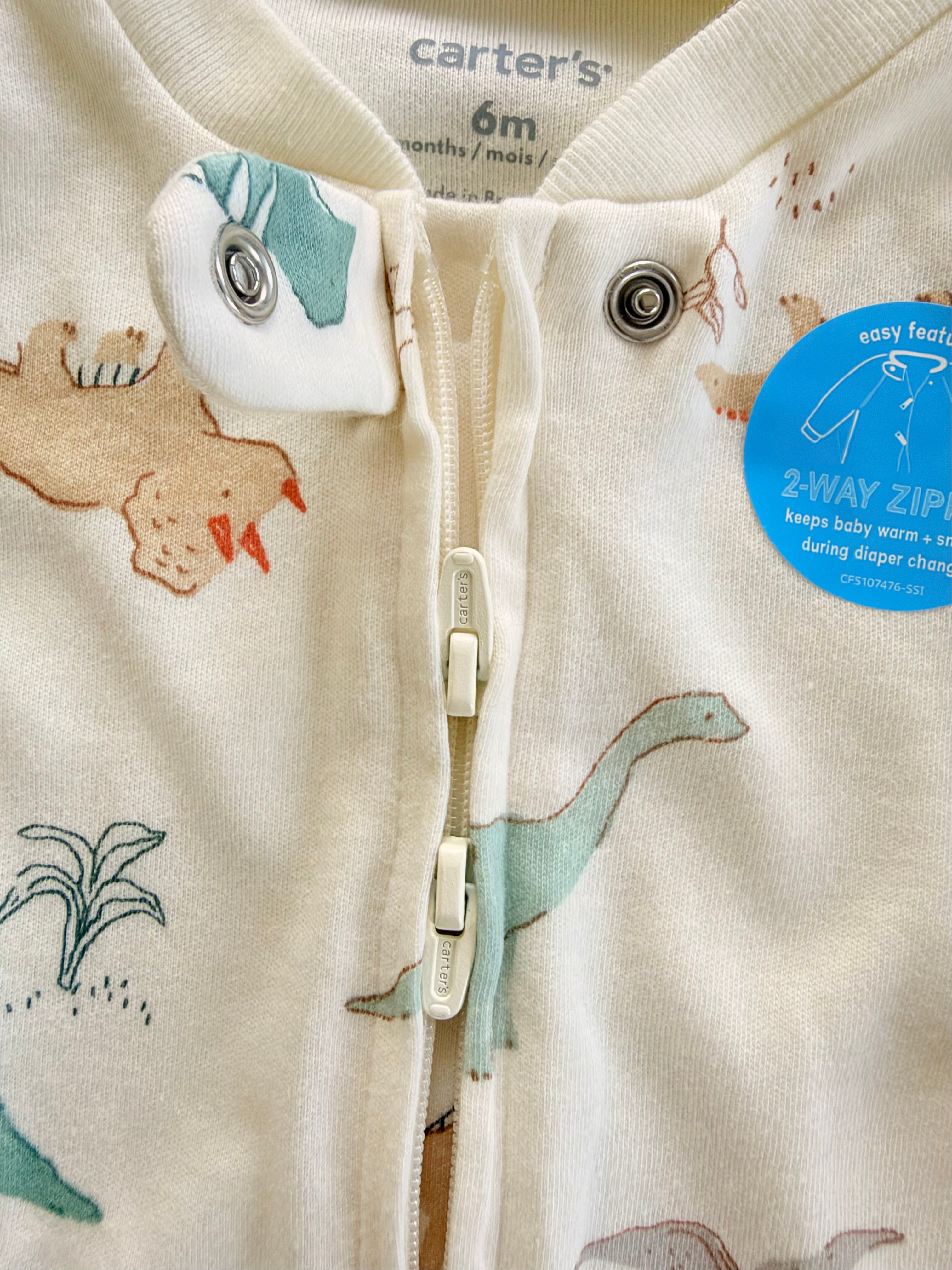 Body bebé dinosaurio cremallera bidireccional | Marfil