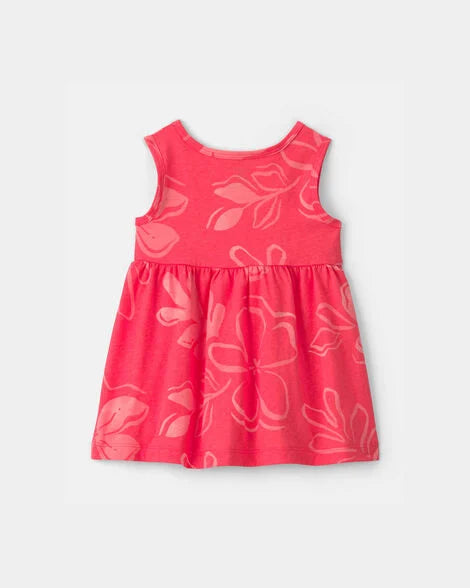 Vestido sin mangas estampado floral tropical | Coral