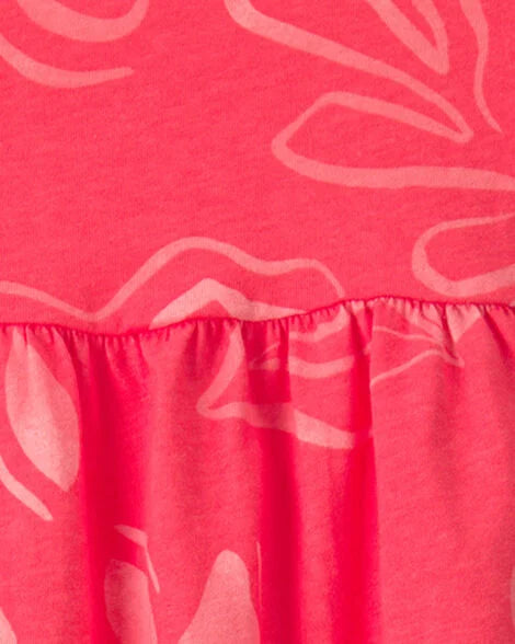 Vestido sin mangas estampado floral tropical | Coral
