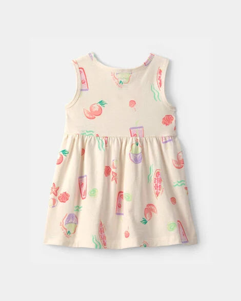 Vestido sin mangas con estampando de playa tropical | Crema