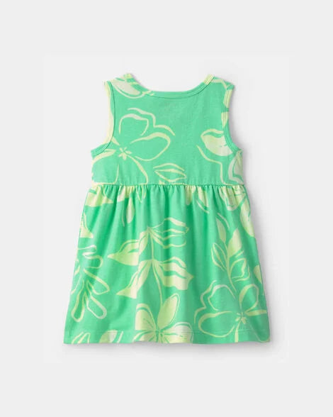 Vestido sin mangas con estampando de hojas tropicales | Verde