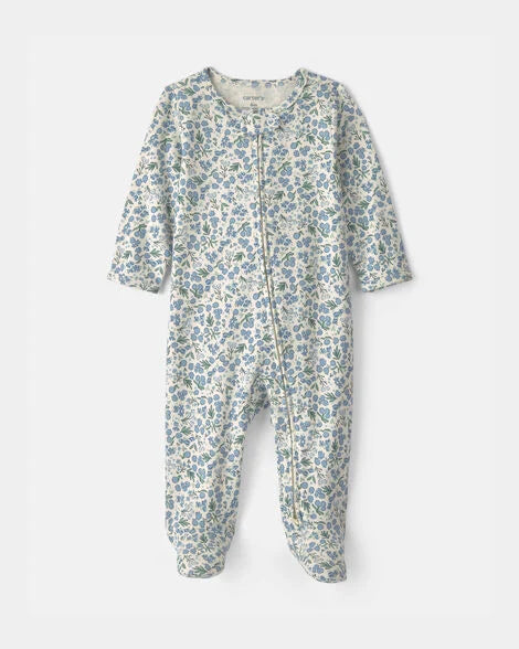 Body bebé floral cremallera bidireccional | Azul/marfil