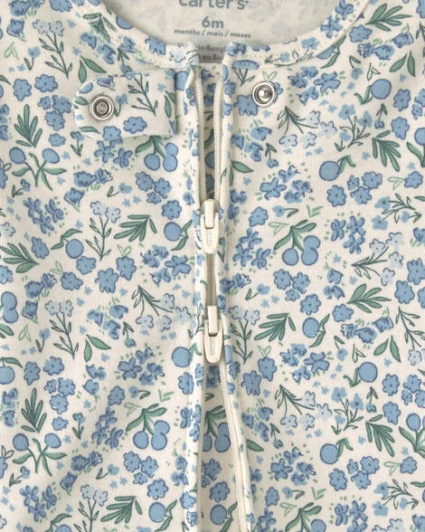 Body bebé floral cremallera bidireccional | Azul/marfil