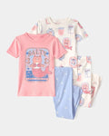 Conjunto pijamas gata sirena 4 piezas | Rosa/marfil