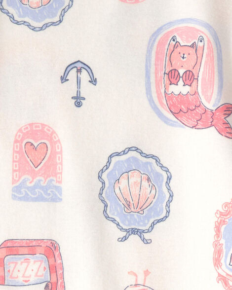 Conjunto pijamas gata sirena 4 piezas | Rosa/marfil