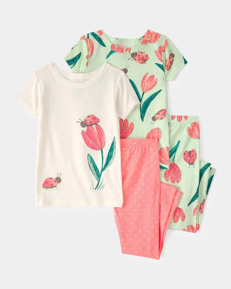 Conjunto pijamas niña ladybug 4 piezas | Crema/verde