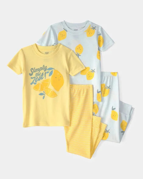 Conjunto pijamas niña limón 4 piezas | Azul/amarillo