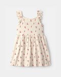 Vestido niña mangas con volantes cerezas | Crema