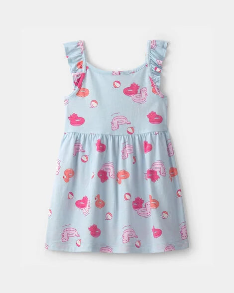 Vestido niña piscina mangas con volantes | Azul