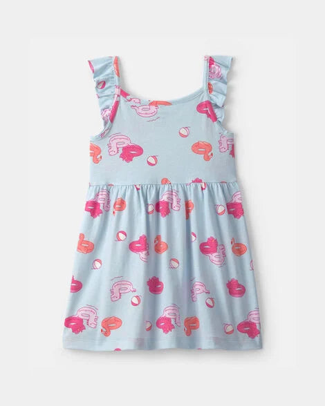 Vestido niña piscina mangas con volantes | Azul