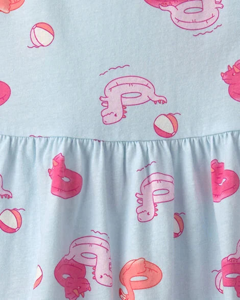 Vestido niña piscina mangas con volantes | Azul