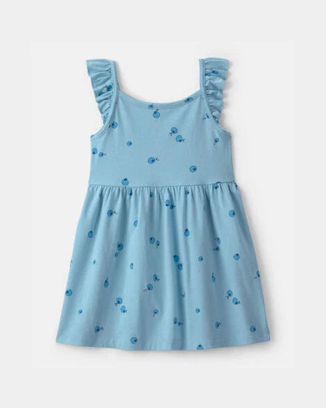 Vestido niña arándanos mangas con volados | Azul